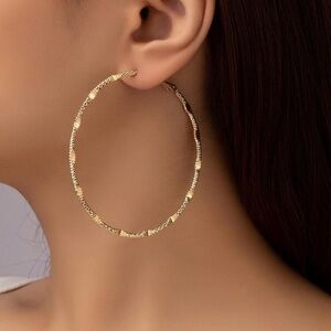 Gold Tone Textured Hoop Earrings 2” Classic Statement Hoop Earrings